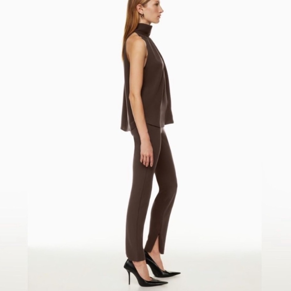 Babaton Serra Pant High-Waisted Slim Fit Zip Ankle Pant 32" Mocha Brown 8